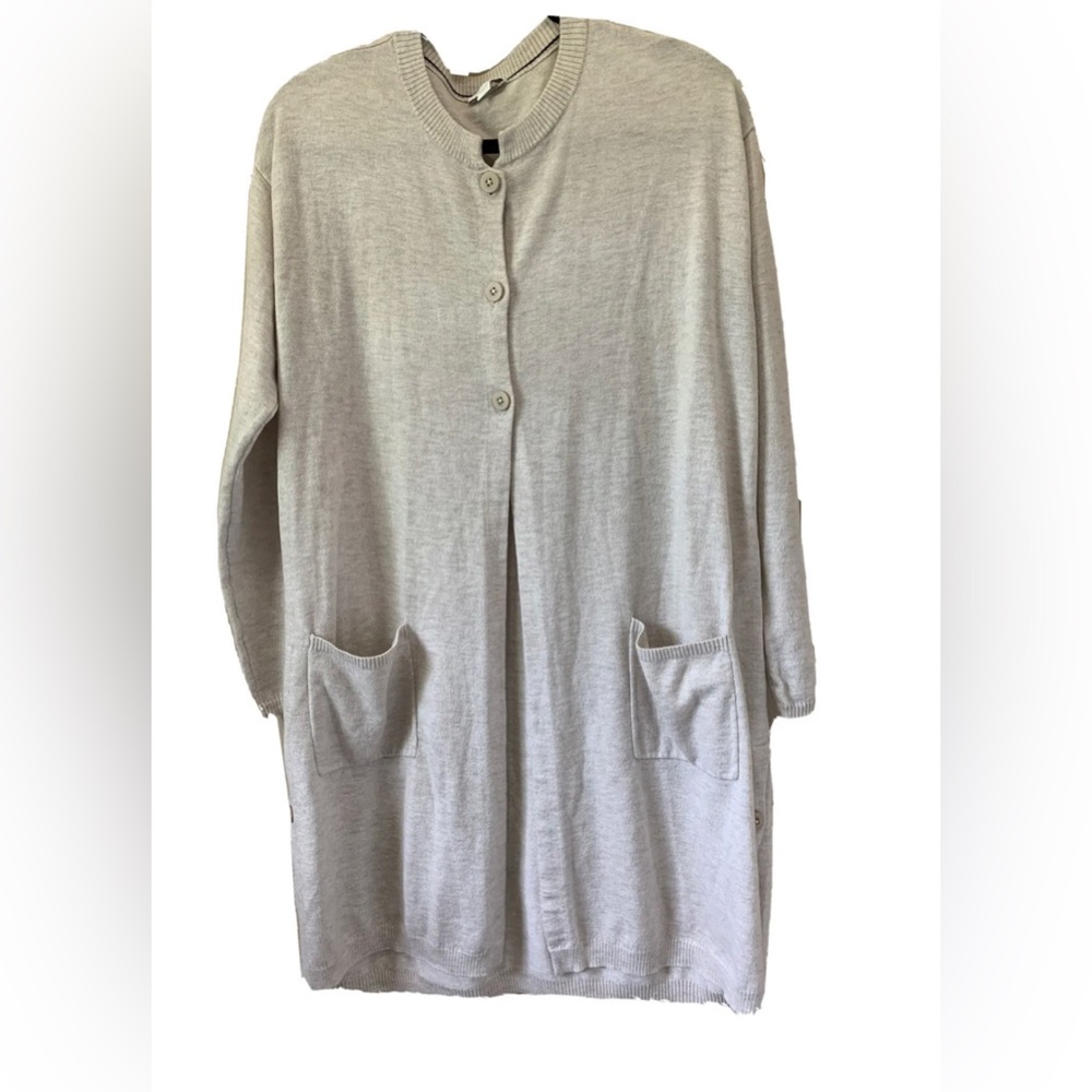 J Jill Long Sweater Cardigan Duster Three Buttons Pockets Size L